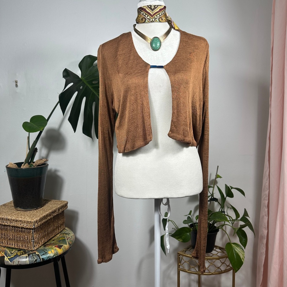 Savannah Morrow Crop Top Womens XXL Brown New Handwoven Toggle Knit Shrug